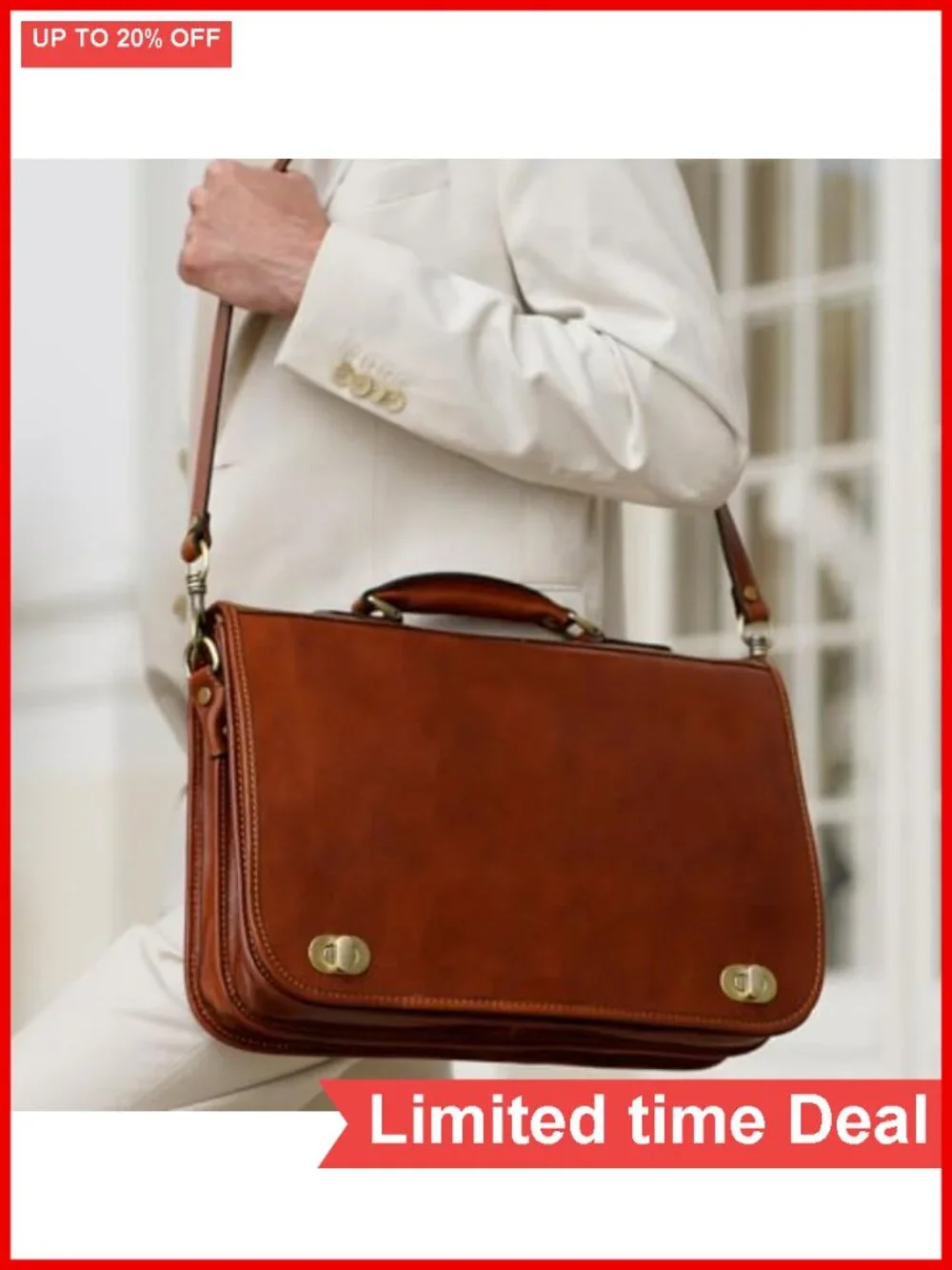 Italian Full Grain Leather Laptop Briefcase for Men - Messenger Bag with Gift